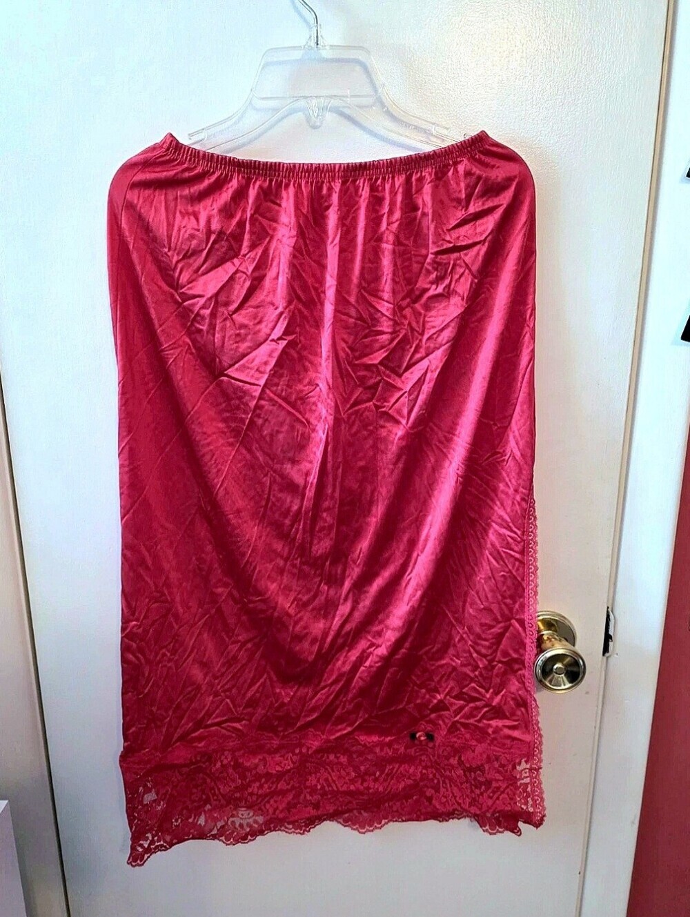 Vtg Applause Size Small Red Satin Lace Rose Slip Side Slit Nylon 60s Glam Rock